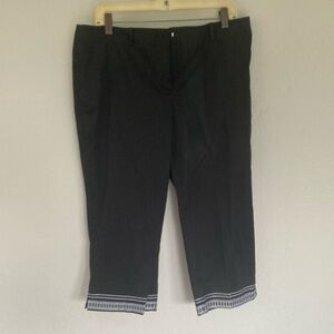 Nygard Women's Capris Pants  Embroidery Trim Black Cotton/Spandex Size Petite 12